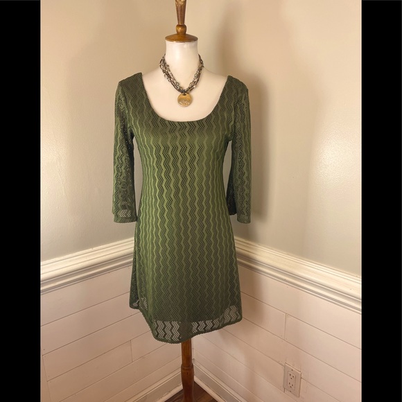 As U Wish Dresses & Skirts - As U Wish Olive Wavy Perforated Design Dress M (jrs.) FREE SHIP